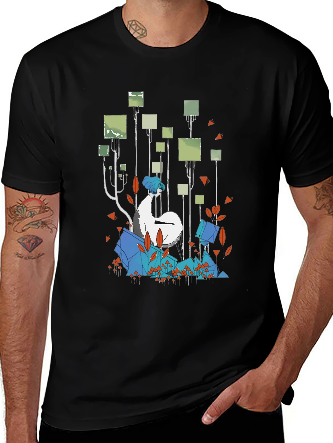 Abstract Forest Graphic Black T-Shirt